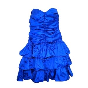 LORALIE Vintage 80s Strapless Ruffled Tiered Cocktail Dress Blue 10